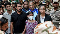 'Police Assured Swatantra Will Be Arrested', Says Nishu Azad As CJP Protest Against Assault Outside Police Station | Photo: PTI/Salman Ali : Azad Samaj Party supremo and MP Chandrashekhar, Cockroach Janta Party (CJP) spokespersons Saurav Das and Ashutosh Ranka along with CJP protester Nishu Azad