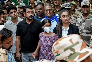 | Photo: PTI/Salman Ali : Azad Samaj Party supremo and MP Chandrashekhar Ravan, Cockroach Janta Party (CJP) spokespersons Saurav Das and Ashutosh Ranka along with CJP protester Nishu Azad after a meeting with the police officials at the Parliament Street police station, during a protest by CJP demanding action against self-styled Hindutva influencer Swatantra Bhardwaj over the alleged assault on Nishu’s father during a demonstration at Jantar Mantar on July 20th, in New Delhi, Friday, Sept. 4, 2026. CJP representatives said the Delhi Police has assured that Bharadwaj will be arrested within 72 hours.