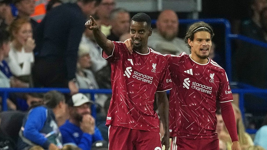 Liverpool's Alexander Isak celebrates with Liverpool's Milos Kerkez, right, after scoring during the English Premier League soccer match between Ipswich Town and Liverpool in Ipswich. - Dave Shopland/AP Photo