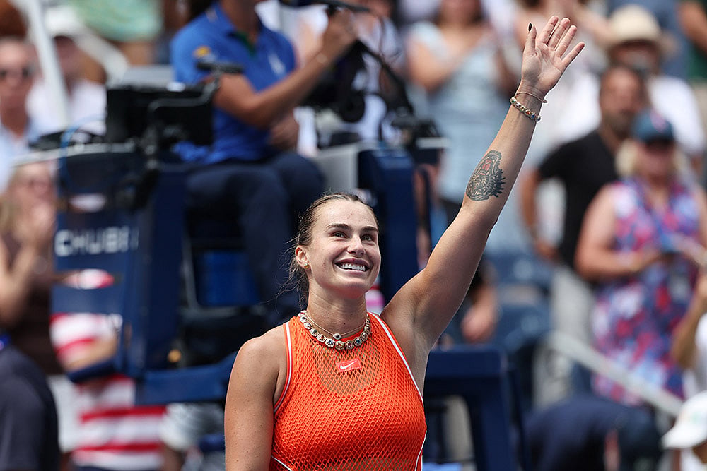 Aryna Sabalenka, of Belarus, gestures after she won against Kamilla Rakhimova, of Uzbekistan, during the third round of the U.S. Open tennis championships in New York. - | Photo: AP/Heather Khalifa