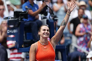 | Photo: AP/Heather Khalifa : Aryna Sabalenka, of Belarus, gestures after she won against Kamilla Rakhimova, of Uzbekistan, during the third round of the U.S. Open tennis championships in New York.