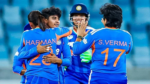 X/BCCIWomen : Indian players celebrating after taking a wicket against Pakistan in the Womens Asia Cup in Dubai