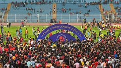 East Bengal supporters celebrate after their team’s victory in the Indian Super League (ISL) 2026 football match against Inter Kashi, in Kolkata. - | Photo: PTI/Swapan Mahapatra