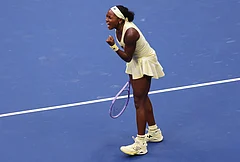 Coco Gauff, of the United States, celebrates after she won her match against Cristina Bucsa, of Spain, during the third round of the U.S. Open tennis championships Saturday, Sept. 5, 2026, in New York. - | Photo: AP/Heather Khalifa