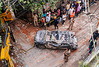 | Photo: Handout via PTI  : Rescue operation underway a 50-year-old five-storey building housing a boys' hostel collapsed in a congested bylane in Satya Niketan near Delhi University’s south campus. Six people have been pulled out of the debris so far, of whom one was brought dead to the hospital and five others rescued alive, police said. 