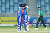 India Vs Pakistan Women's Asia Cup 2026: Women In Blue Extend Dominant Run By Bowling Out Arch-Rivals For 55 | Photo: X/@ICC : India women's cricket players celebrate their win over Pakistan during the Women's Asia Cup match in Dubai.