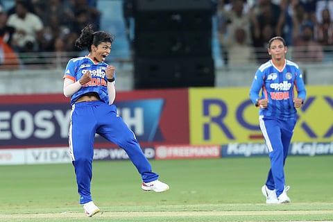 Prema Rawat celebrates a wicket during the Women's Asia Cup match against Pakistan in Dubai
