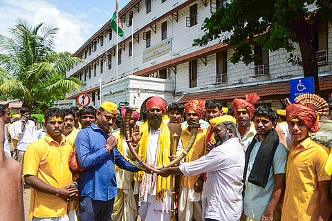 Members of the Dhangar community, stage a protest over reservation outside the District Collector's office, in Mumbai.