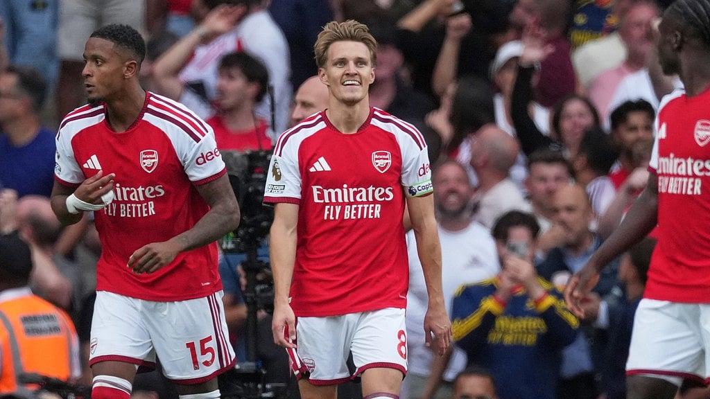Arsenal's Martin Odegaard, centre, reacts during the English Premier League soccer match between Arsenal and Chelsea in London. - Dave Shopland/AP Photo