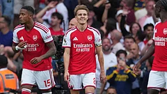 Arsenal's Martin Odegaard, centre, reacts during the English Premier League soccer match between Arsenal and Chelsea in London. - Dave Shopland/AP Photo