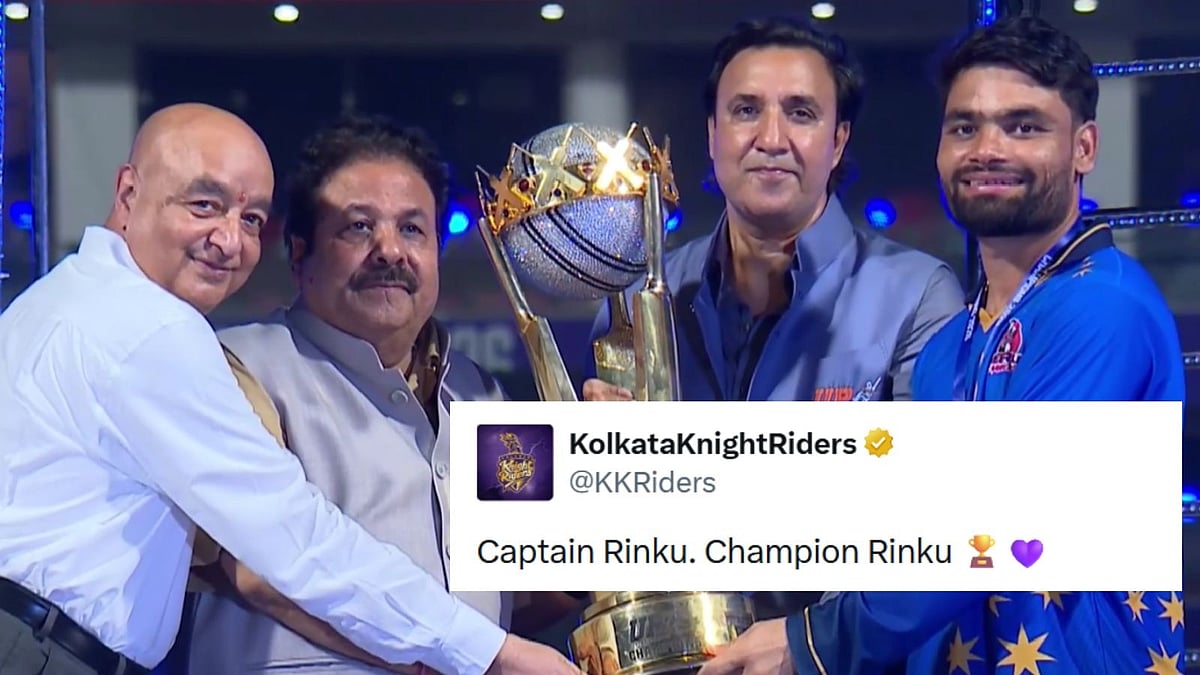 Meerut Mavericks Captain Rinku Singh Lifting The UPT20 League Trophy - | Photo: X/_UPT20league (Screengrab)
