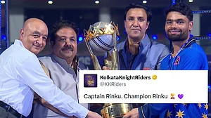 | Photo: X/_UPT20league (Screengrab) : Meerut Mavericks Captain Rinku Singh Lifting The UPT20 League Trophy