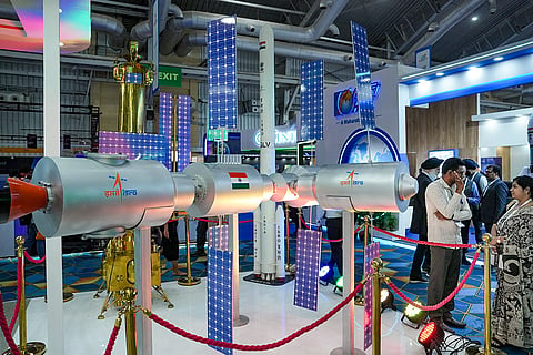 People visit a stall during the inaugural session of 9th Bengaluru Space Expo 2026, in Bengaluru, Karnataka.