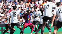 Barcelona Cruise Past Valencia 5-0 To Stay Perfect In La Liga As Lamine Yamal Strikes Twice Alberto Saiz/AP Photo : Barcelona's Lamine Yamal fights for the ball during a Spanish La Liga soccer match between Valencia and Barcelona in Valencia, Spain.