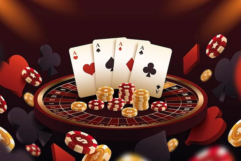Poker chips and playing cards