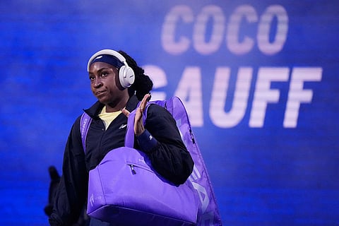 Coco Gauff, of the United States, arrives for her match against Iva Jovic, of the United States, during the fourth round of the U.S. Open tennis championships in New York.