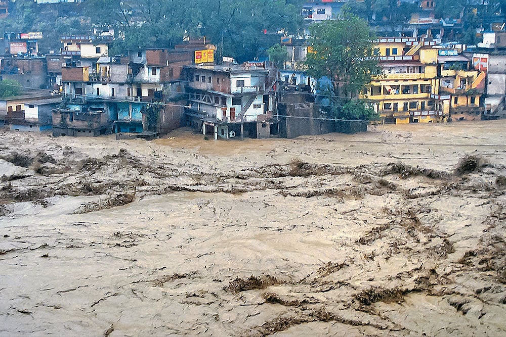A glimpse of the flooded Mandakini River in Chamoli district, Uttarakhand