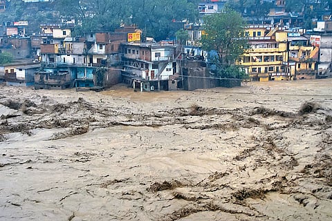 A Vulnerable Spot: A glimpse of the flooded Mandakini River in Chamoli district, Uttarakhand