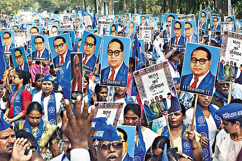 Thane Protests: Dalit community members protest against the custodial death of a Dalit 
youth and Home Minister Amit Shah’s alleged objectionable remarks about B.R. Ambedkar 
