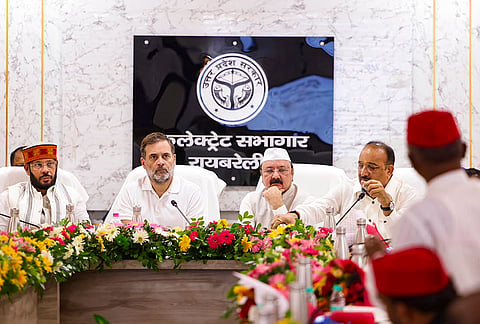 Leader of the Opposition in the Lok Sabha Rahul Gandhi attends the District Development Coordination and Monitoring Committee (DISHA) meeting, at the Collectorate's Bachat Bhawan, in Raebareli, Uttar Pradesh. 