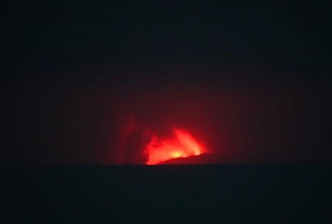 In this image released by Indonesia's Center for Volcanology and Geological Disaster Mitigation Agency (PVMBG), lava glows during the eruption of Mount Anak Krakatau in Sunda Strait, Indonesia, Saturday, Sept. 5, 2026. 