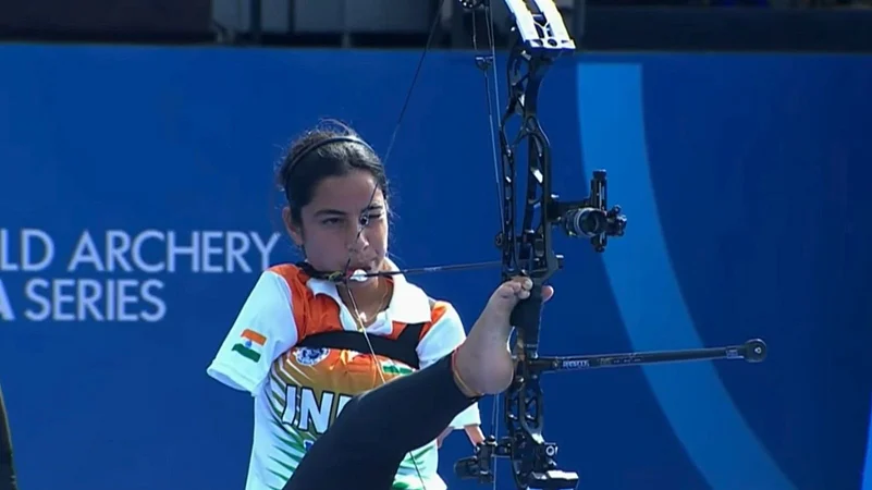 Indias Sheetal Devi in action in World Archery Para Series