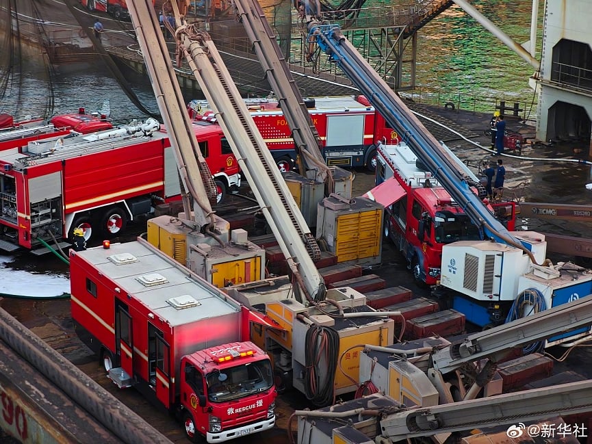 At least 20 people were killed when a foreign-flagged cargo ship caught fire at a Qingdao shipyard. - X