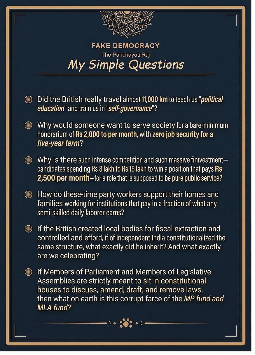 Book excerpt titled My Simple Questions from Fake Democracy: The Panchayati Raj by T. Chavhaan