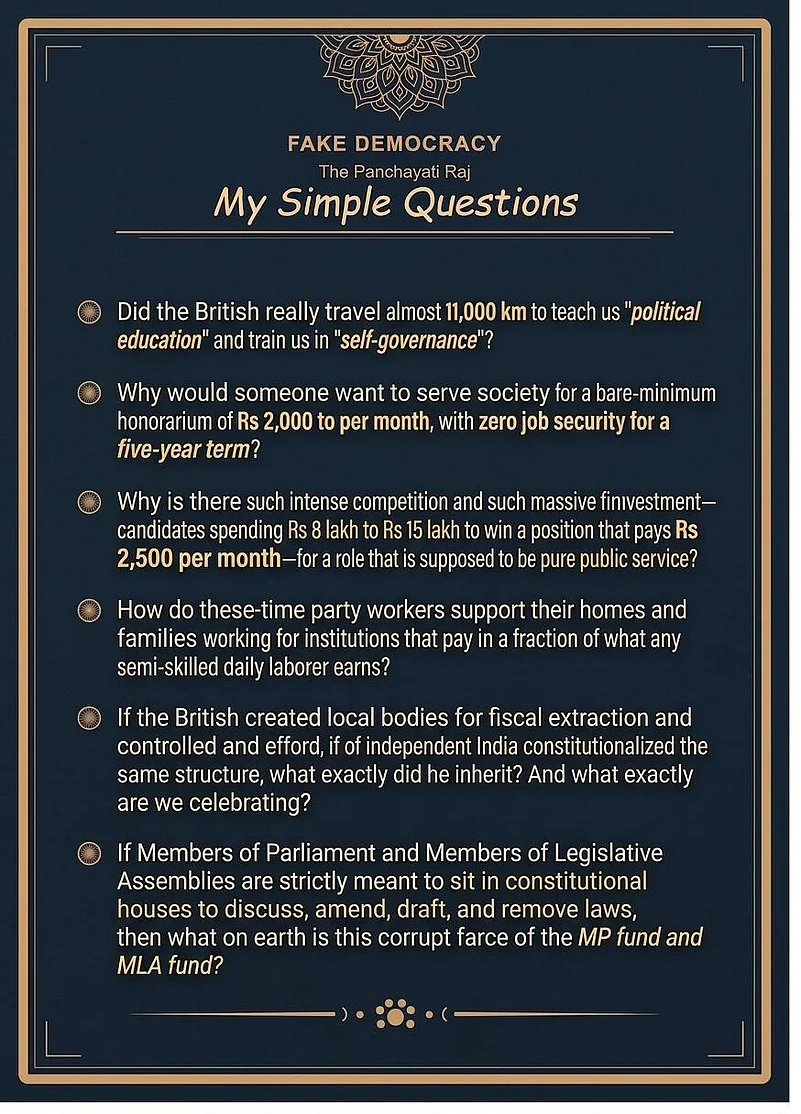 Book excerpt titled My Simple Questions from Fake Democracy: The Panchayati Raj by T. Chavhaan
