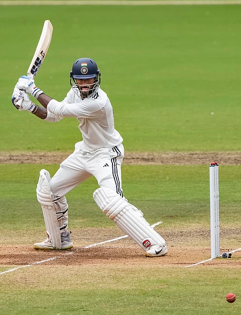 South Zone's Tilak Varma plays a shot on day 4 of the Duleep Trophy 2026-27 final cricket match between South Zone and East Zone, in Chennai, Tamil Nadu, Wednesday, Sept. 9, 2026. 