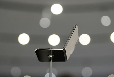 The iPhone Duo is displayed during an announcement of new products on Wednesday, Sept. 9, 2026, on the Apple campus in Cupertino, California. 