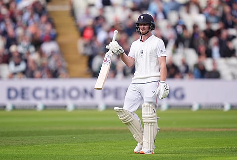 England's Jordan Cox leaves the field after being dismissed by Pakistan's Muhammad Abbas on day one of the third cricket Test between England and Pakistan in Birmingham, England, Wednesday, Sept. 9, 2026. 