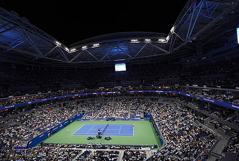 Alexander Zverev, of Germany, right, plays Botic van de Zandschulp, of the Netherlands, during the quarterfinal round of the U.S. Open tennis championships, Wednesday, Sept. 9, 2026, in New York.