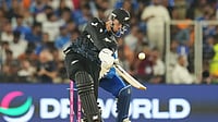 Why Mitchell Santner Turned Down Big Bash League Contract For India, Australia Series | Photo: AP/Rafiq Maqbool : New Zealand's captain Mitchel Santner plays a shot during the T20 World Cup cricket final match between India and New Zealand in Ahmedabad.