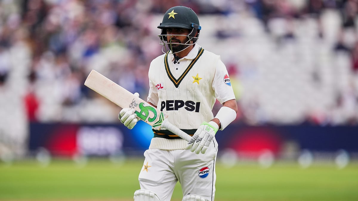 Pakistan's Babar Azam, leaves the pitch, after a wicket taken by England's Josh Tongue, during day one of the third cricket test match between England and Pakistan, at Edgbaston, in Birmingham, England, Wednesday, Sept. 9, 2026 - (Mike Egerton/PA via AP)