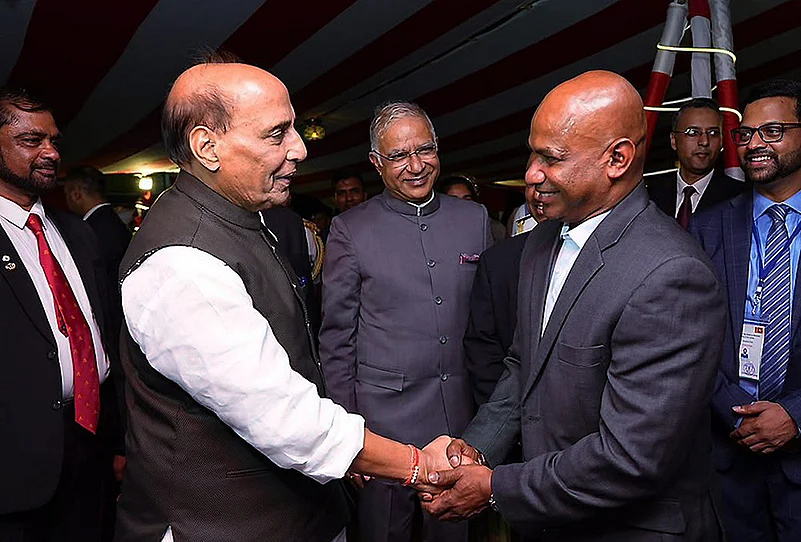 Rajnath Singh with cricketer Sanath Jayasuriya