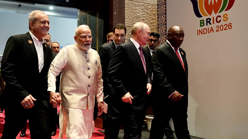 PM Modi with Russian President Vladimir Putin, Iranian President Masoud Pezeshkian