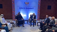 Iran in India : Iranian President Masoud Pezeshkian met with UAE Crown Prince Khaled bin Mohamed bin Zayed Al Nahyan on the sidelines of the BRICS Summit