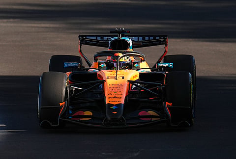 McLaren driver Oscar Piastri of Australia steers his car during the second free practice ahead of the Spanish Formula One Grand Prix, in Madrid, Friday, Sept. 11, 2026. 