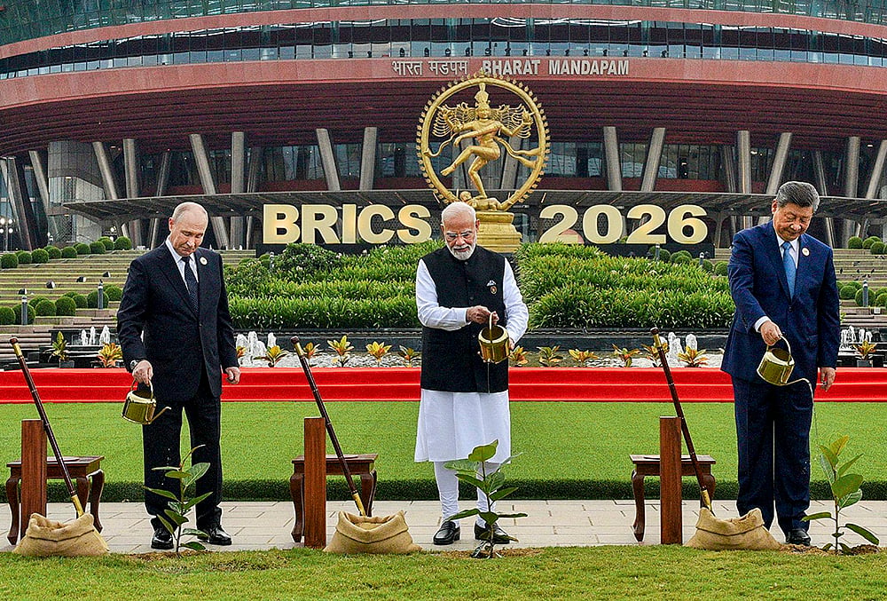 Modi with Russian President Vladimir Putin and Chinese President Xi Jinping