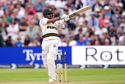 Pakistan's Babar Azam batting on day three of the third cricket Test between England and Pakistan in  Birmingham, England, Friday, Sept. 11, 2026. 