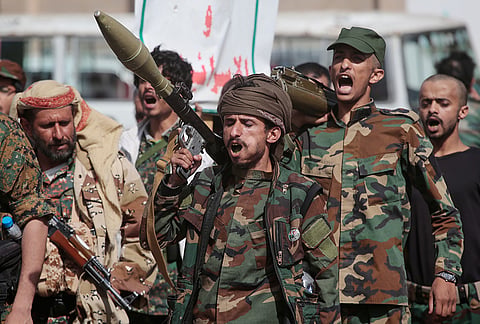 Yemen's Houthi rebels march during a mobilization campaign in Sanaa, Yemen, Thursday, Sept. 10, 2026. 