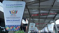 | Photo: Tribhuvan Tiwari/Outlook : Hoardings of the 18th BRICS Summit installed at the Bharat Mandapam premises, in New Delhi, Saturday, Sept. 12, 2026.