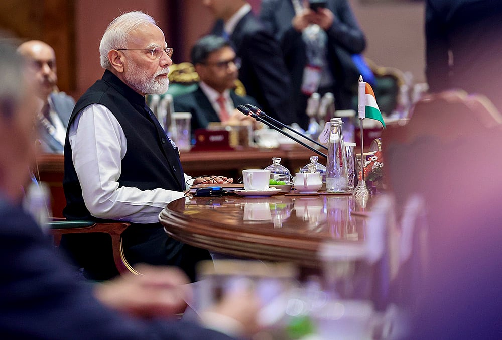 Prime Minister Narendra Modi delivers the opening statement during the 18th BRICS Summit, at the Bharat Mandapam, in New Delhi. 