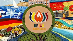 In this image posted on Sept. 10, 2026, A decor features a logo of the 18th BRICS Summit, in New Delhi. - | Photo: @MEAIndia/X via PTI