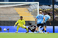| Photo: Nigel French/PA via AP : Nottingham Forest's Igor Jesus scores his side's second goal during the English Premier League soccer match between Aston Villa and Nottingham Forest in Birmingham, England.