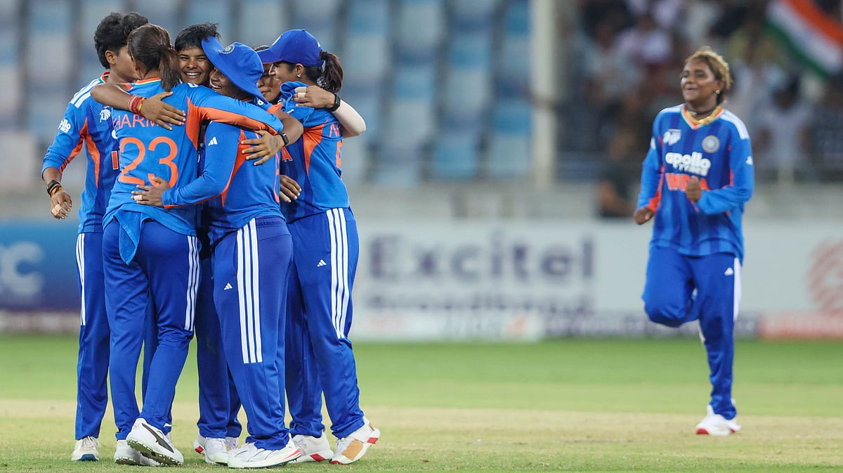Team India cricketers celebrate a Sri Lanka wicket in Women's Asia Cup 2026 final.  - bcciwomen/X