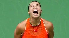 Aryna Sabalenka, of Belarus, reacts during the women's singles final of the U.S. Open tennis championships against Elena Rybakina, of Kazakhstan, Saturday, Sept. 12, 2026, in New York - (AP Photo/Yuki Iwamura)
