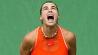  (AP Photo/Yuki Iwamura) : Aryna Sabalenka, of Belarus, reacts during the women's singles final of the U.S. Open tennis championships against Elena Rybakina, of Kazakhstan, Saturday, Sept. 12, 2026, in New York