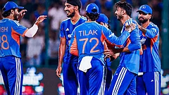 Indian cricketers celebrate the wicket of Afghanistan batters in 1st T20I. - BCCI/X